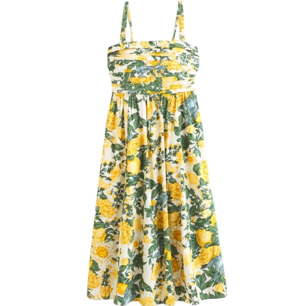 Abercrombie Emerson Poplin Dress Cream Yellow Floral Strapless Size XL